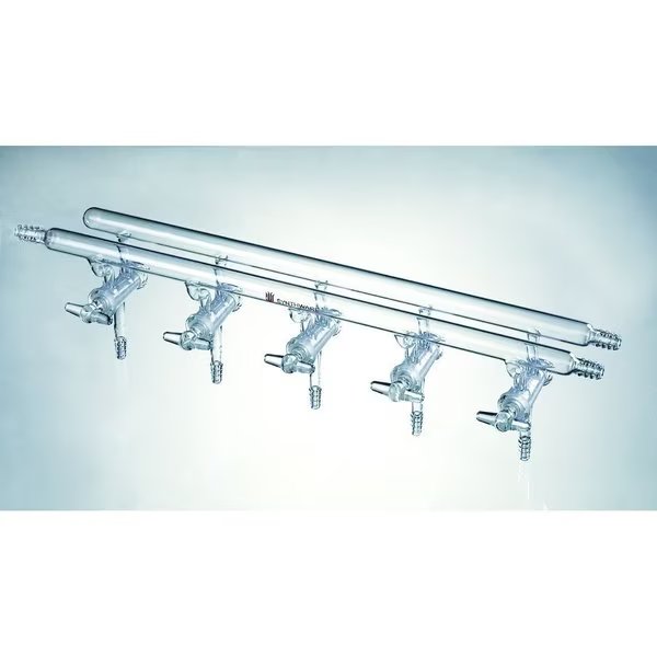 MANIFOLD, VACUUM/INERT GAS, ALL GLASS, 5 PORT, 450mm, 3 HOSE, Synthware, Mfr#: M431005